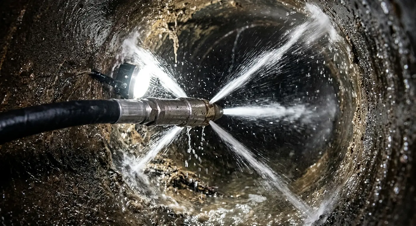 High-pressure hydro jetting nozzle cleaning sewer pipe for Storm Drain Cleaning in Port LaBelle